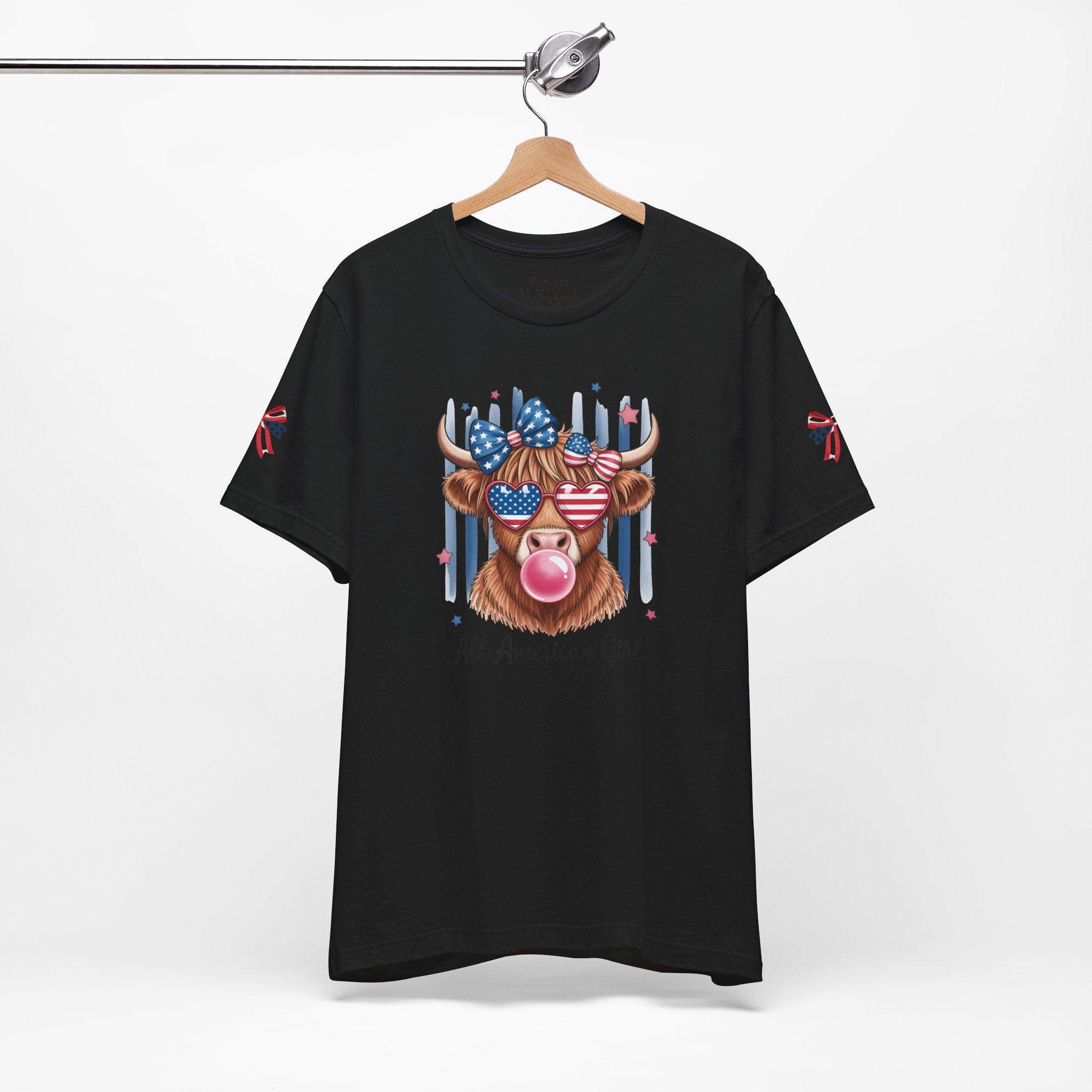 All-American Girl Highland Cow T-Shirt — Patriotic Cute Cow Tee