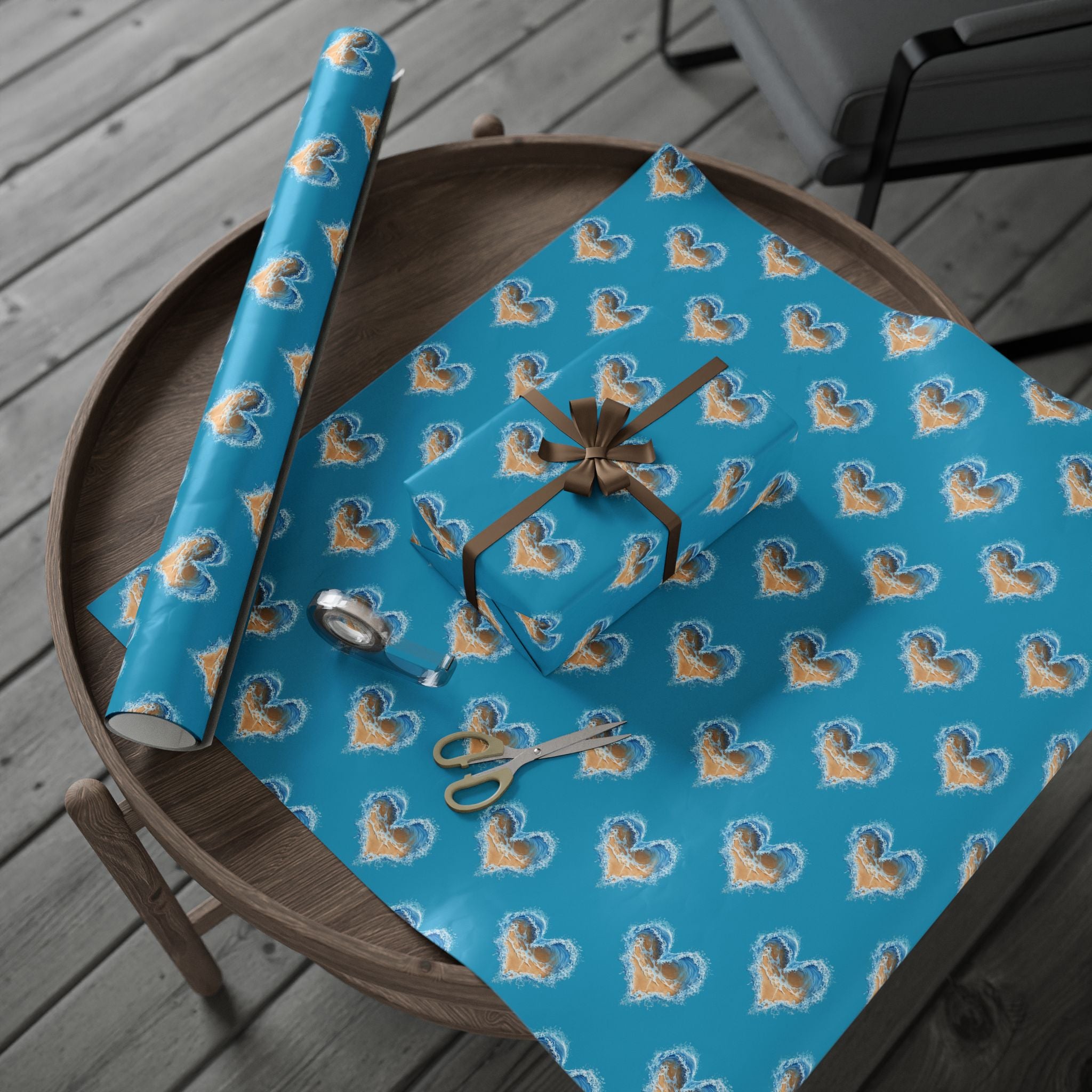 Turquoise Heart Waves and Sand Gift Wrap