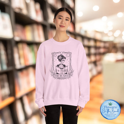 Tarot Card Skeleton Sweatshirt, The Reader Graphic Design, Gift for Tarot Lovers, Skeleton Clothing, Gothic Sweatshirt, Book Lover Apparel