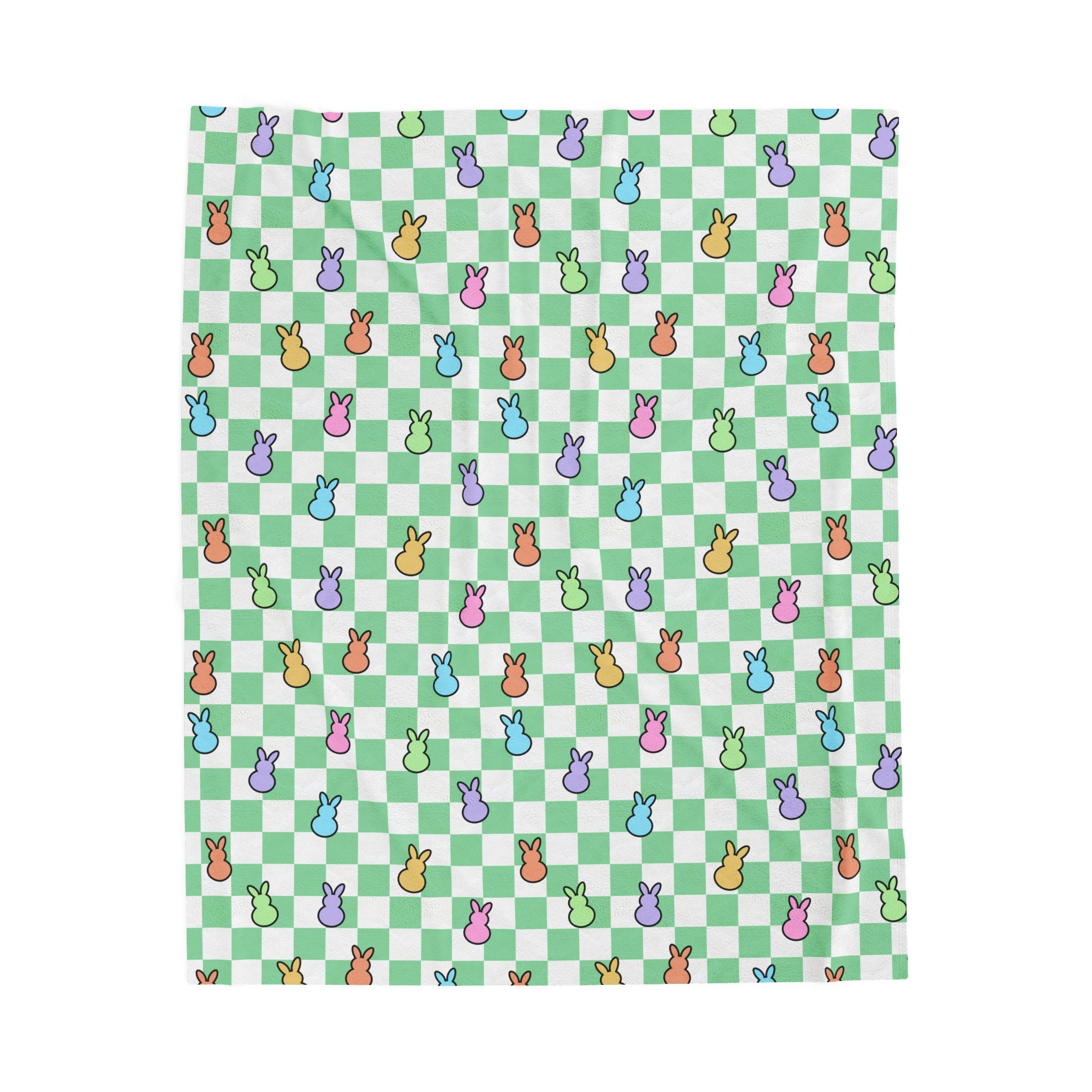 Green Spring Peeps Bunnies Velveteen Plush Blanket