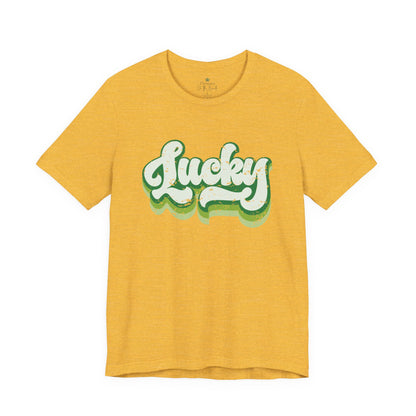 St Patrick's Day Lucky Tee, Simple Retro Unisex Jersey Shirt, Irish Shamrock Top, Green Clover T-Shirt Gift, Vintage Festival Clothing