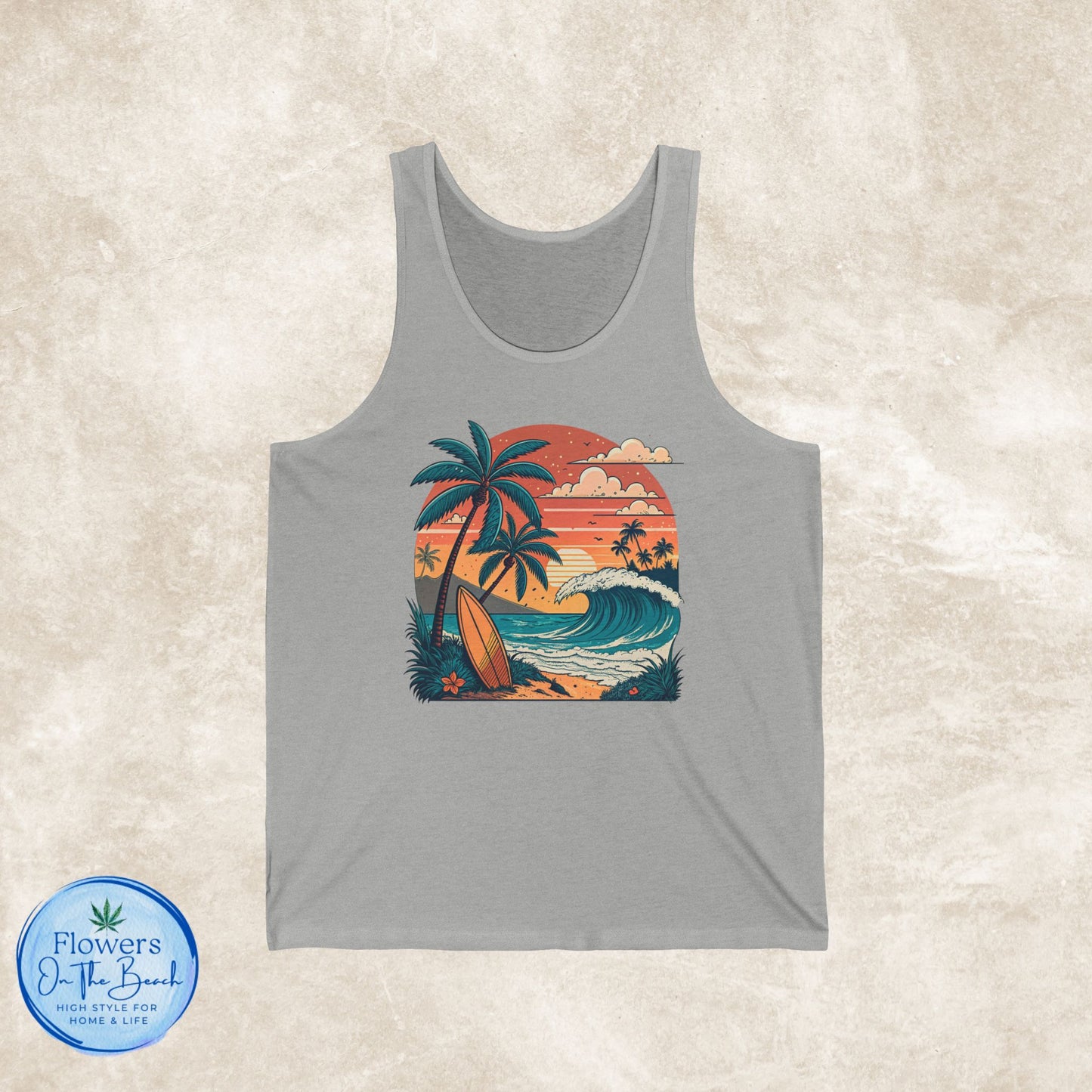 Retro Beach Vibes Unisex Jersey Tank, Beach Sunset Tank Top, Gift for Beach Lover, Summer Tank Top, Beach Tank Top, Unisex Tank Top