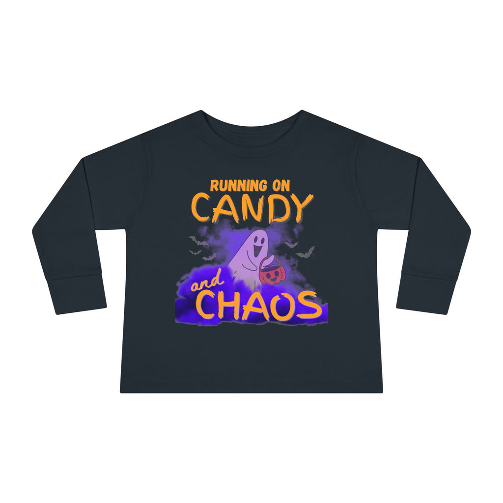 Toddler Long Sleeve Tee - 'Running on Candy and Chaos' Halloween Pumpkin Shirt