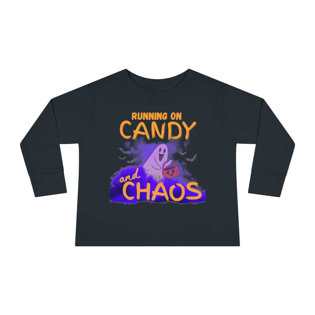 Toddler Long Sleeve Tee - 'Running on Candy and Chaos' Halloween Pumpkin Shirt