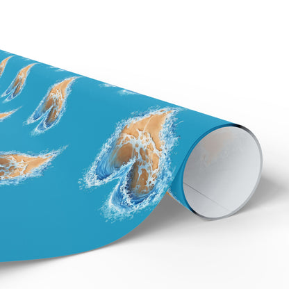 Wrapping Paper - Turquoise Heart Waves and Sand Design, Ocean Gift Wrap, Beachy Wrap