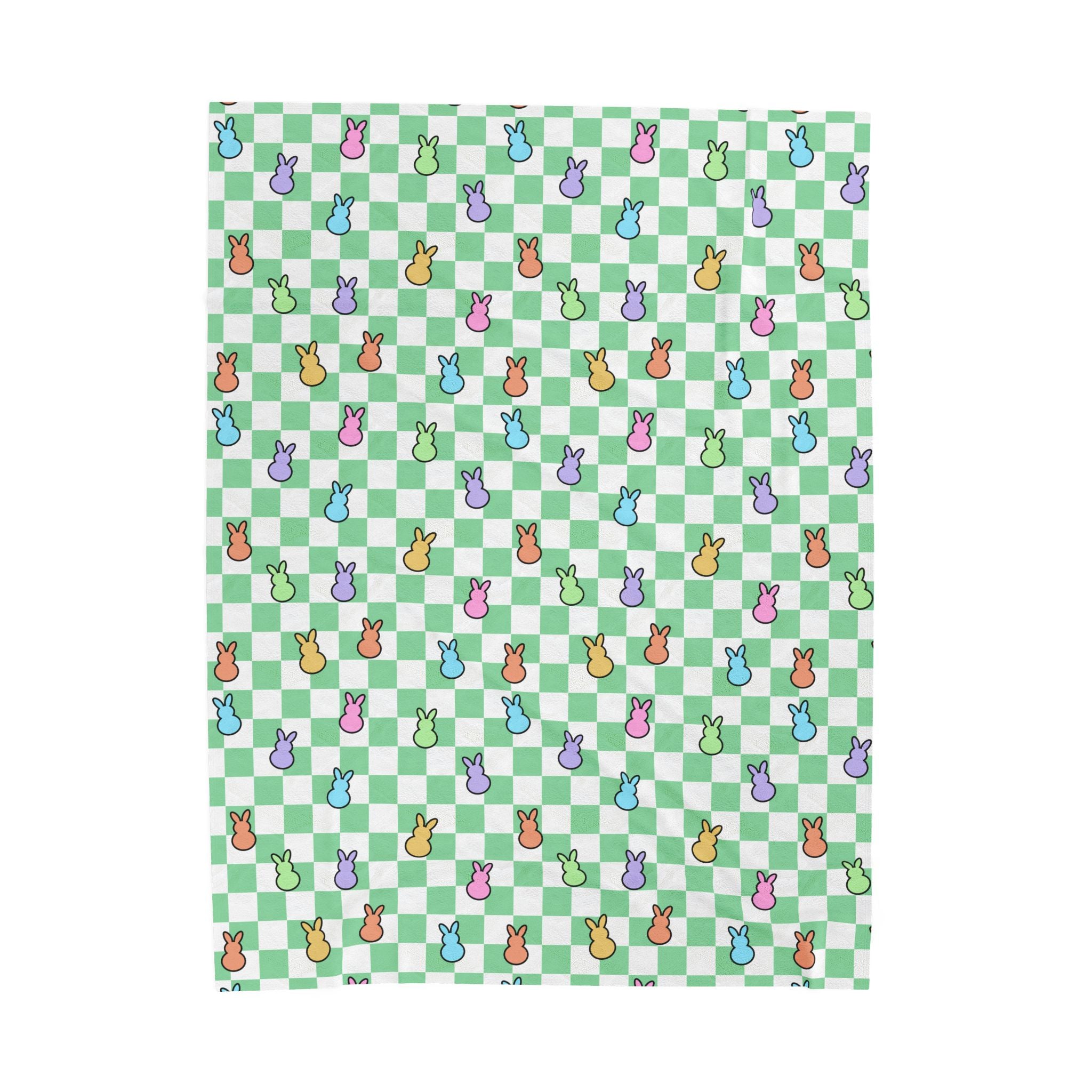 Green Spring Peeps Bunnies Velveteen Plush Blanket