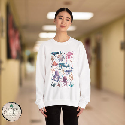 Ocean Lover Sweatshirt, Marine Animals Unisex Crewneck Jumper, Ocean Life Pullover, Nautical Sweatshirt, Sea Creatures Sweater