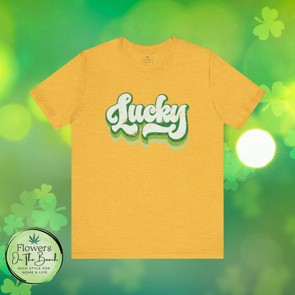 St Patrick's Day Lucky Tee, Simple Retro Unisex Jersey Shirt, Irish Shamrock Top, Green Clover T-Shirt Gift, Vintage Festival Clothing