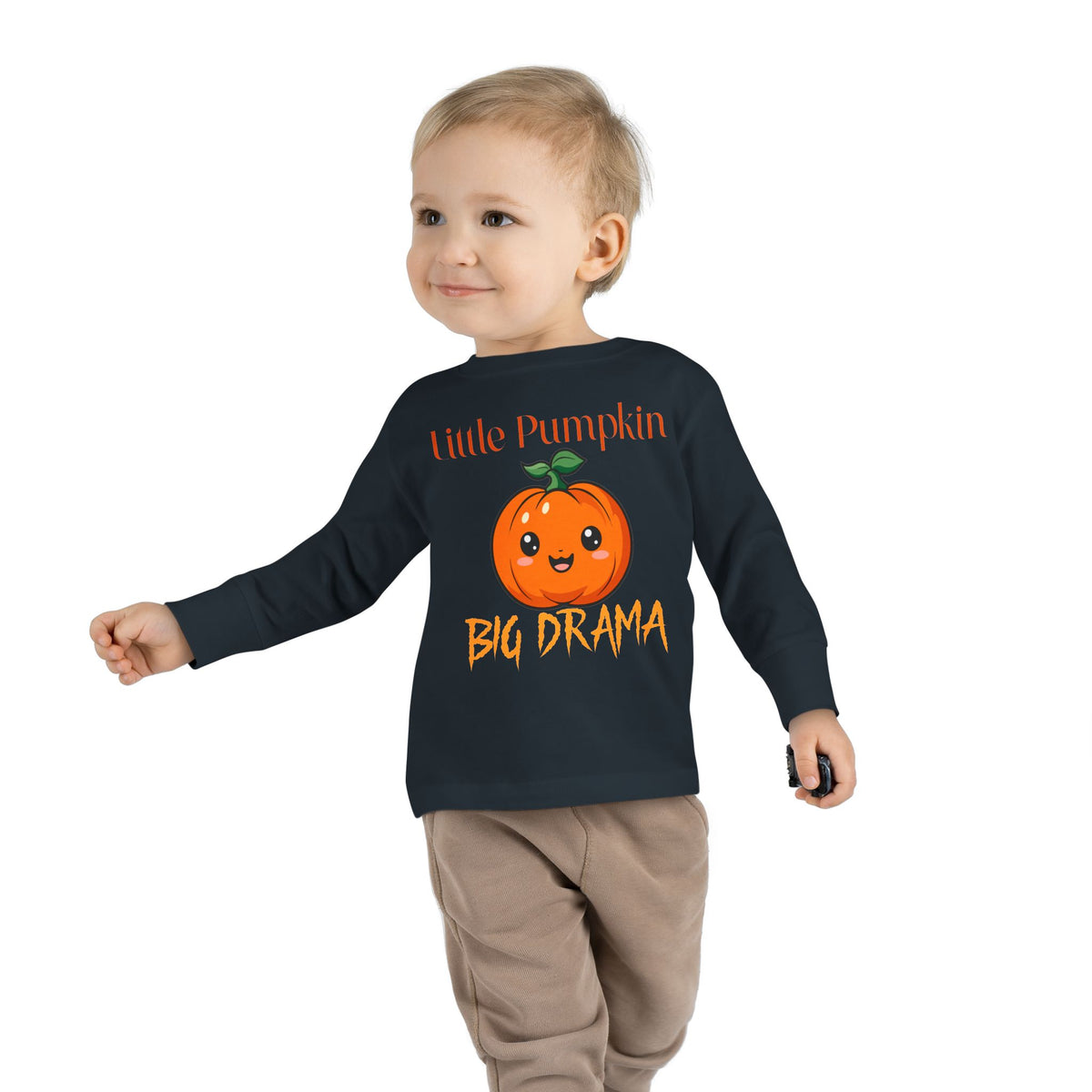 Toddler Long Sleeve Tee — "Little Pumpkin, Big Drama" Halloween Shirt