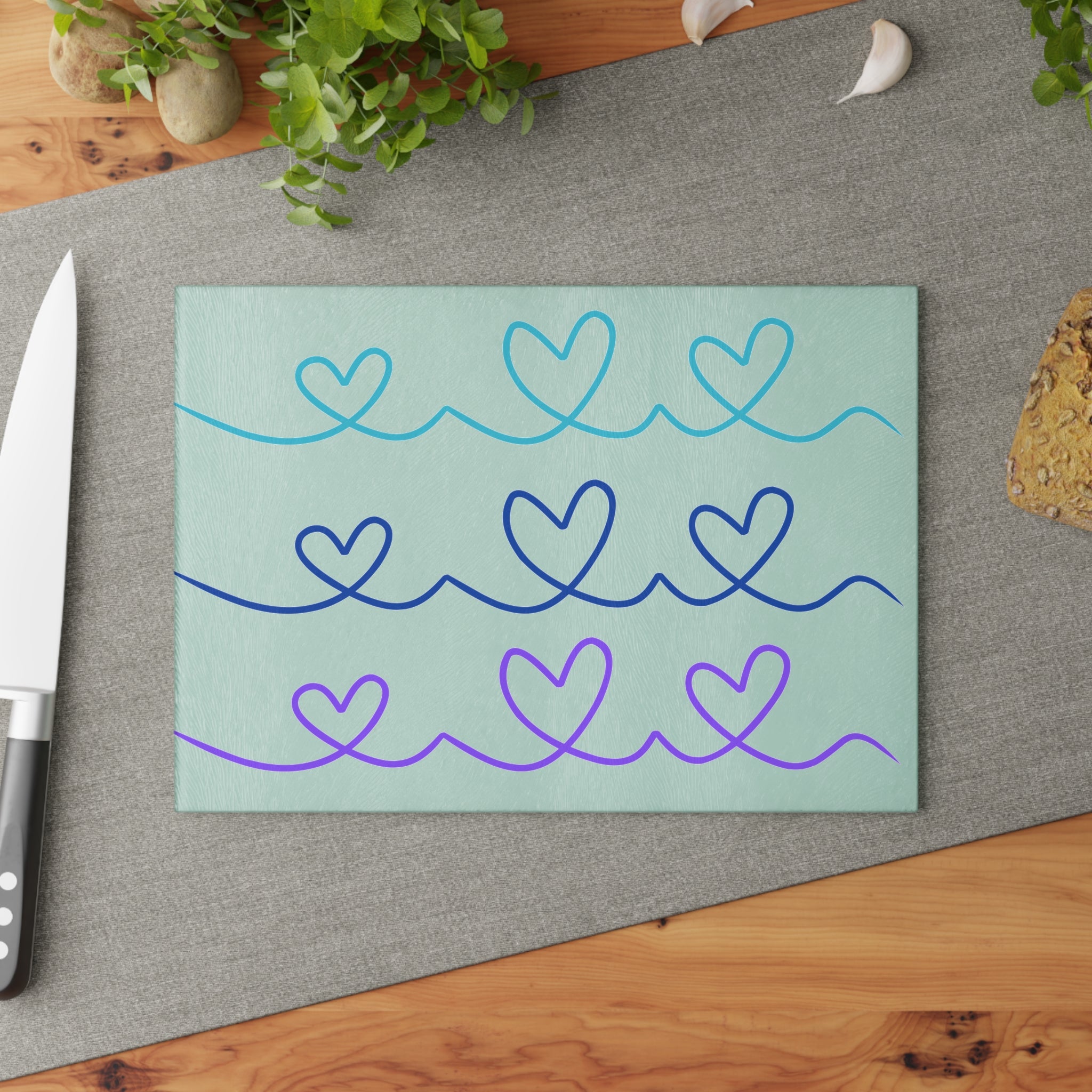 Waves of Blue Hearts Cutting Board