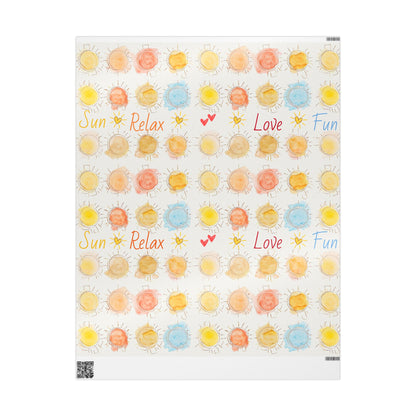 Wrapping Papers, Sun and Hearts Theme Gift Wrap for Birthday, Christmas, and Special Occasions, Fun in the Sun Print, Happy Gift Wrapping