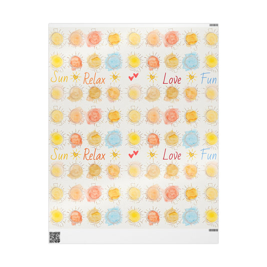 Wrapping Papers, Sun and Hearts Theme Gift Wrap for Birthday, Christmas, and Special Occasions, Fun in the Sun Print, Happy Gift Wrapping