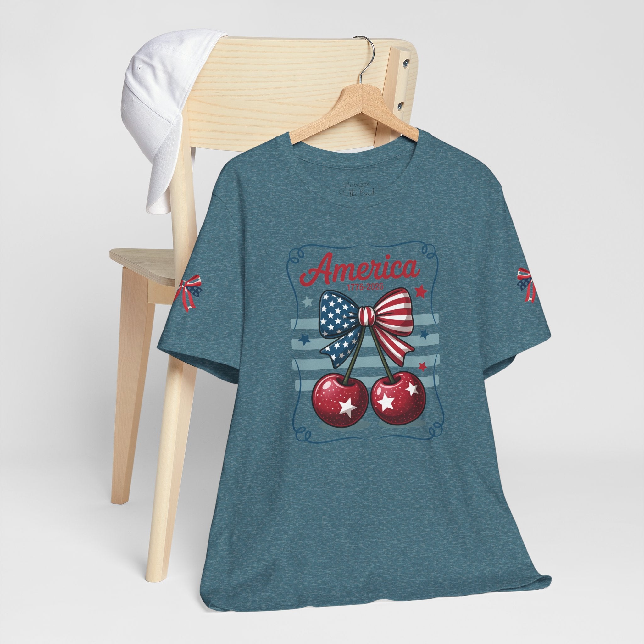 Patriotic 250th Cherries & Bows Tee — America's 250th Anniversary T-Shirt