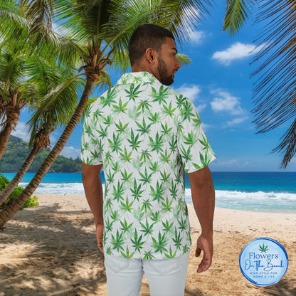 Men's Weed Hawaiian Shirt, Marijuana Aloha Shirt, Tropical Green Cannabis Leaves Button-Up, Rasta Leaf Beach Shirt, Summer 420 Party