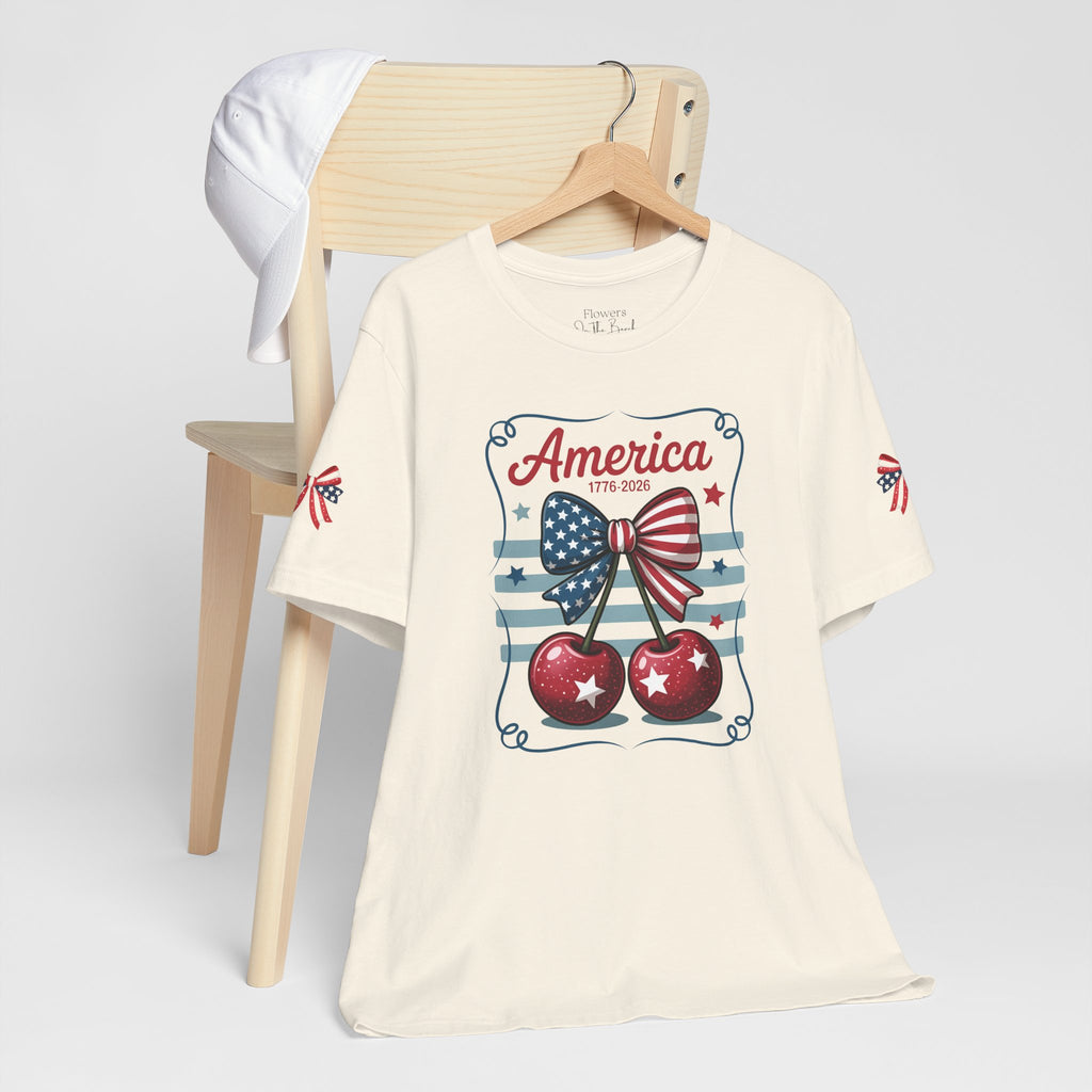 Patriotic 250th Cherries & Bows Tee — America's 250th Anniversary T-Shirt