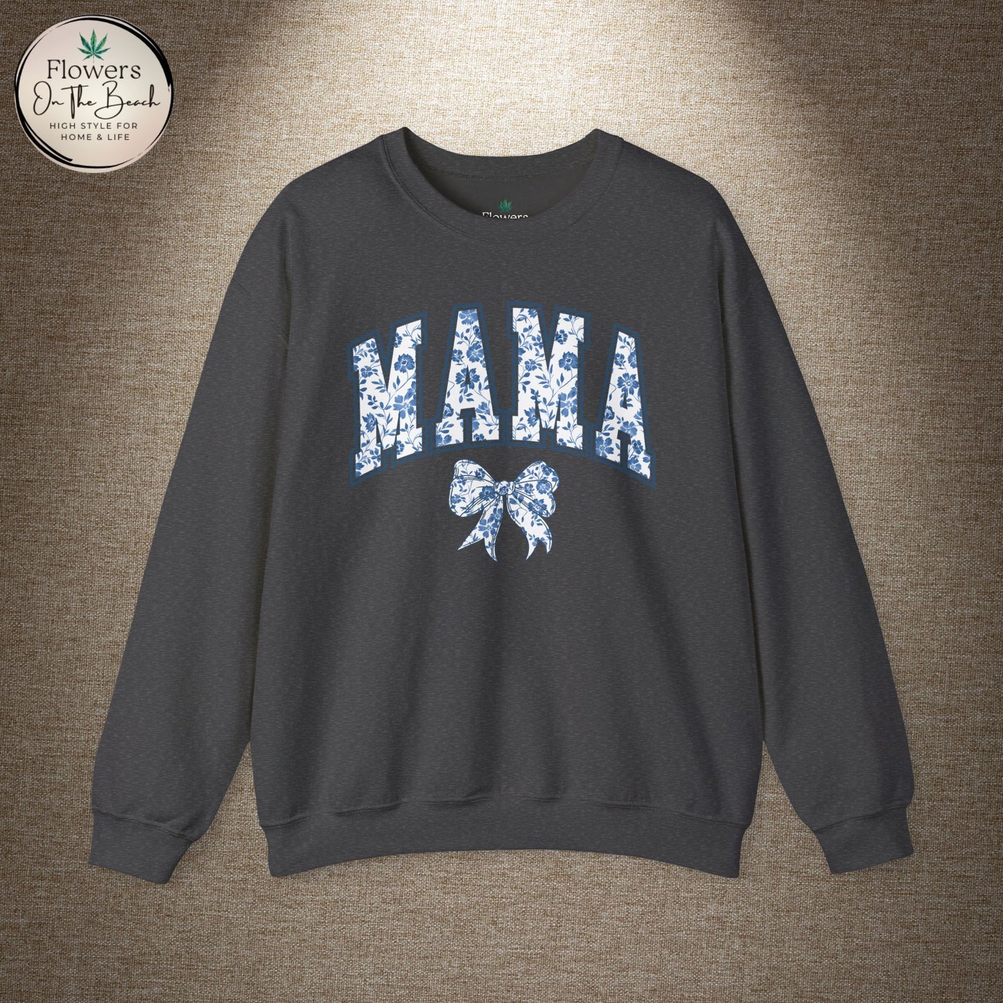 Floral Mama Coquette Blue Flowers Crewneck Sweatshirt, Mother's Day Gift, Gift for Her, Mom Apparel, Floral Sweatshirt, Boy Mom Sweatshirt
