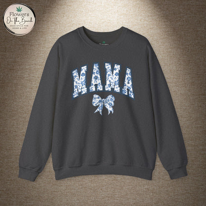 Floral Mama Coquette Blue Flowers Crewneck Sweatshirt, Mother's Day Gift, Gift for Her, Mom Apparel, Floral Sweatshirt, Boy Mom Sweatshirt