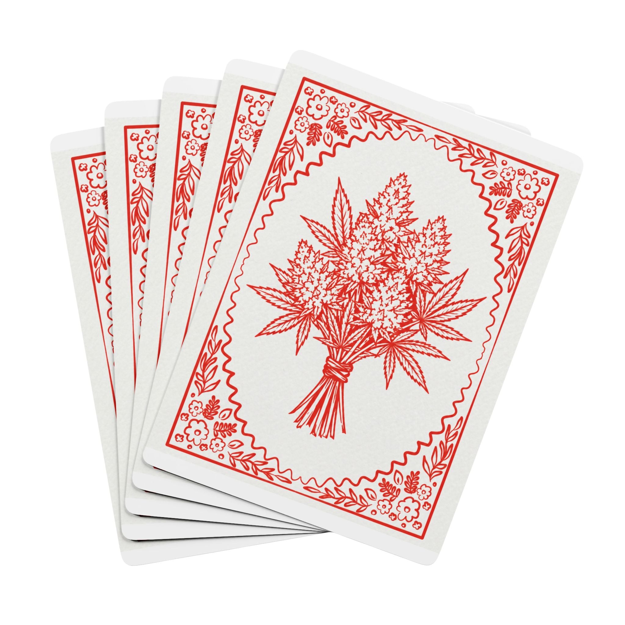 Poker 420 Playing Cards — Classic Red-Back Deck with Ornate Cannabis Bouquet