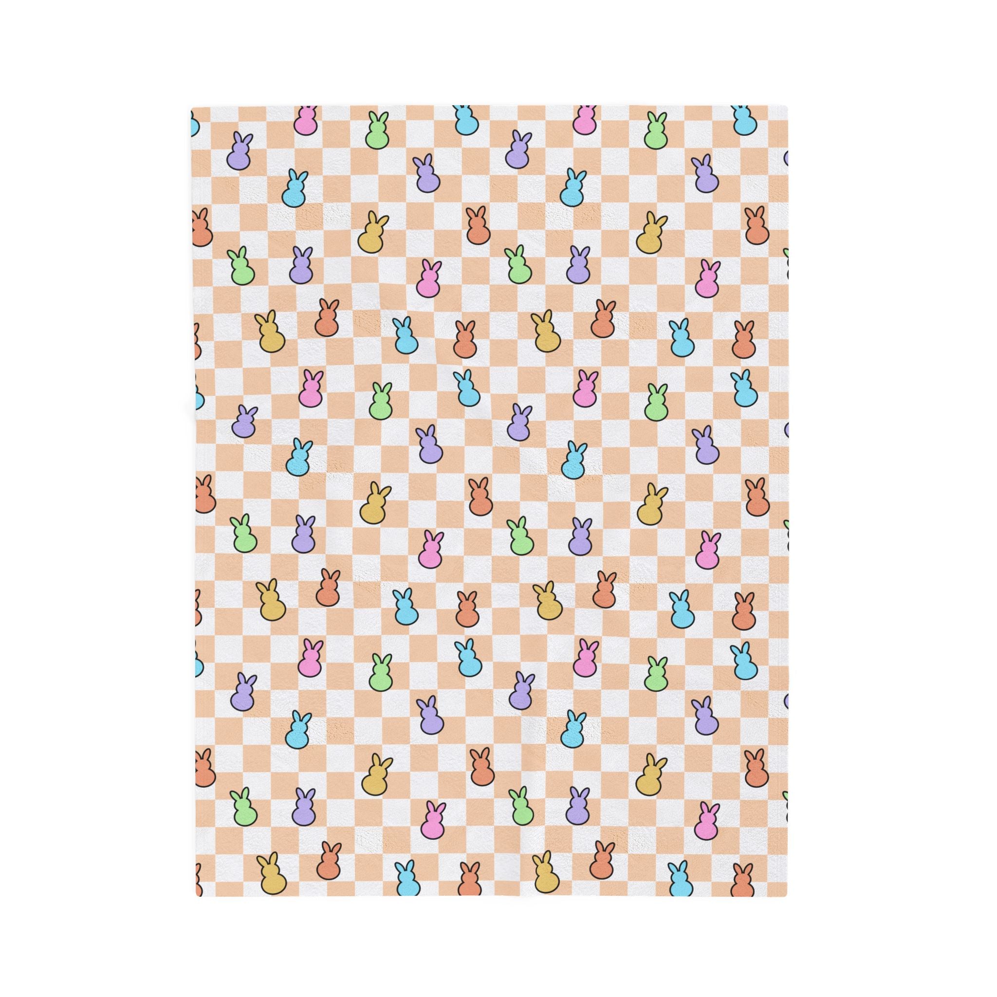 Orange Spring Peeps Bunnies Velveteen Plush Blanket