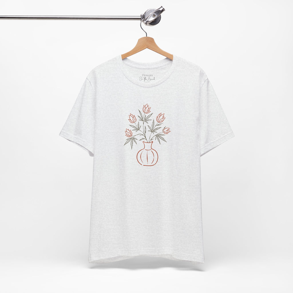 Subtle Cannabis & Floral Tee — Minimal Line Art Botanical T-Shirt