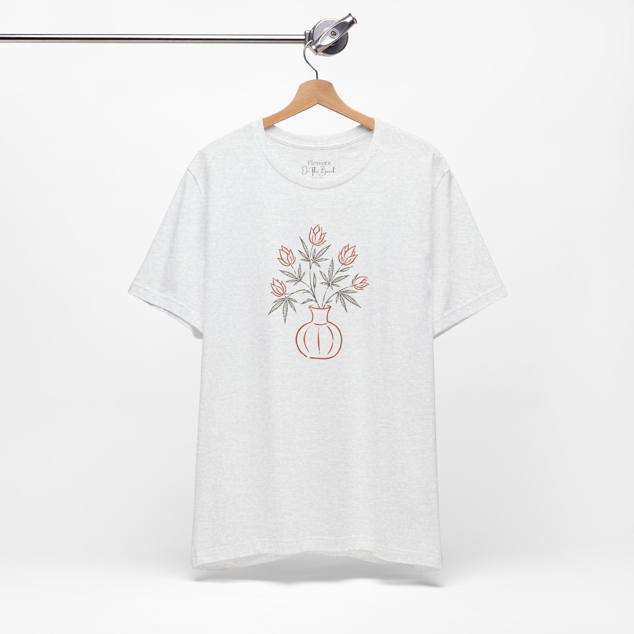 Subtle Cannabis & Floral Tee — Minimal Line Art Botanical T-Shirt