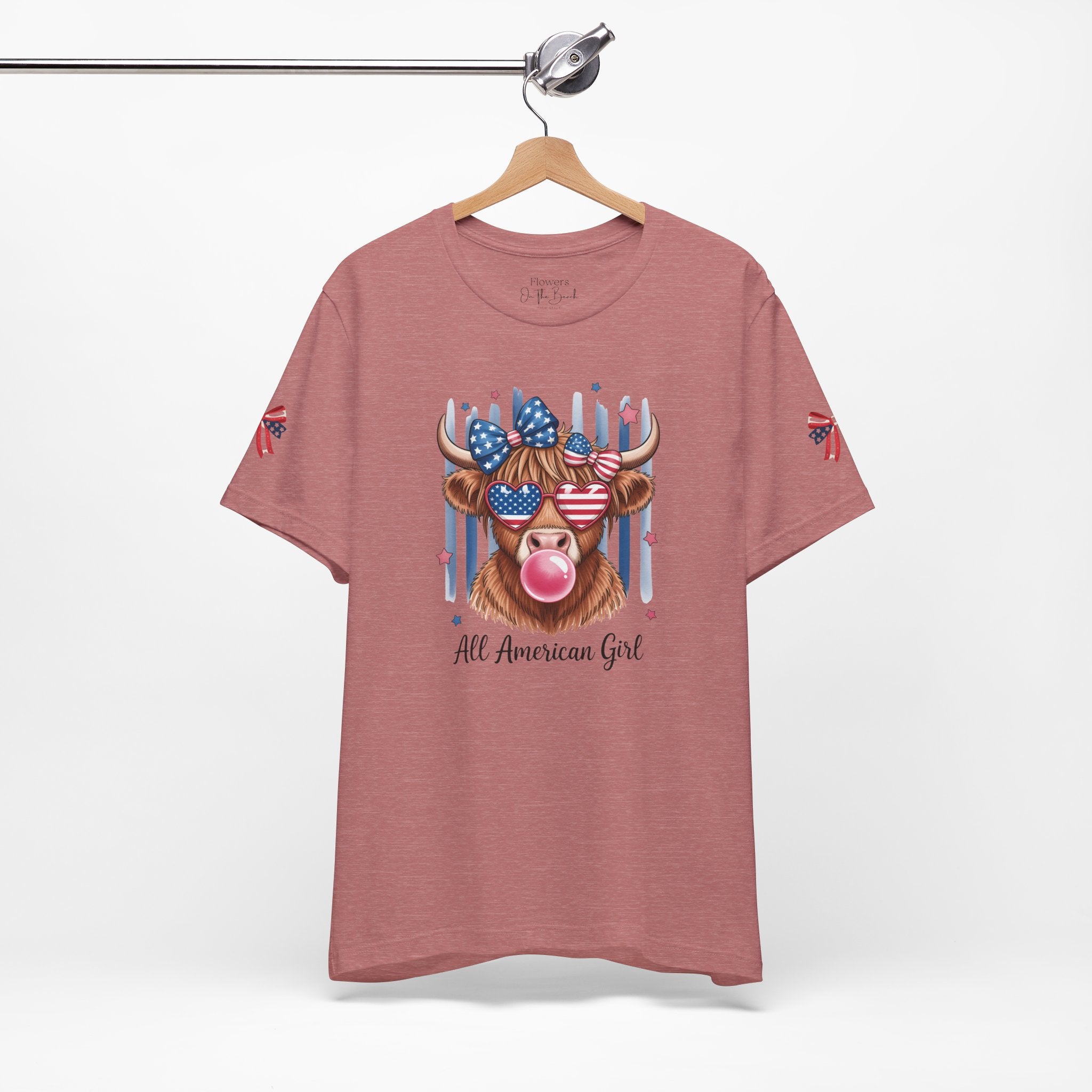 All-American Girl Highland Cow T-Shirt — Patriotic Cute Cow Tee