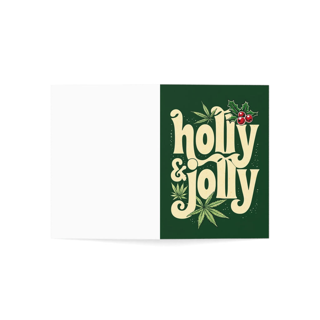 Holly and Jolly Cannabis Themed Greeting Card (Blank Inside)