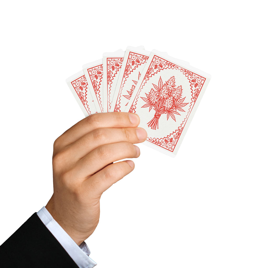 Poker 420 Playing Cards — Classic Red-Back Deck with Ornate Cannabis Bouquet
