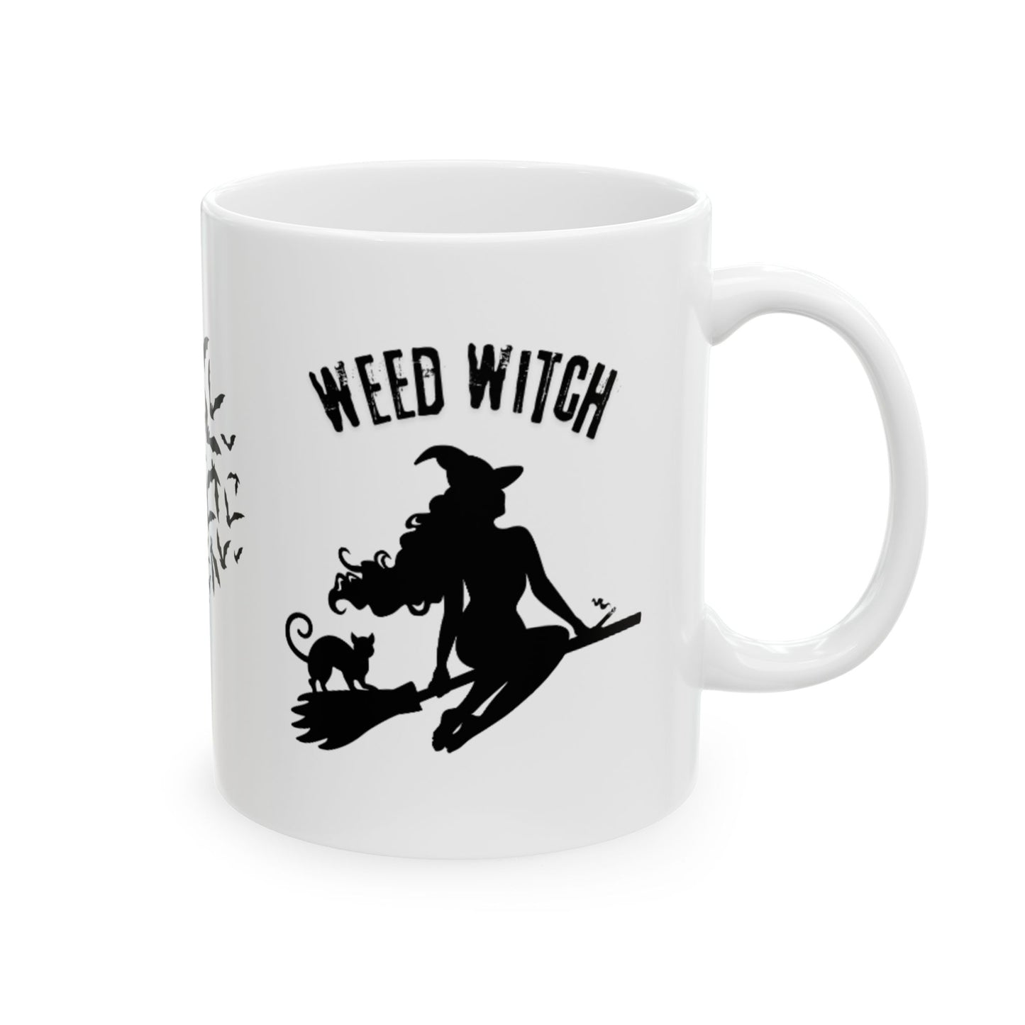 Ceramic Mug - Weed Witch Mug, Stoner Gift, Halloween Theme, Coffee Drinker Gift, Flying Bats, Mug For Your Cannabis Coffee