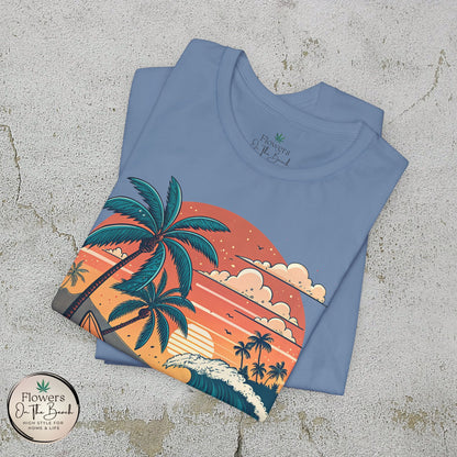 Beach Sunset Surfboards T-Shirt, Ocean Wave Tee, Summer Vacation Top, Beach Lover Shirt, Tropical Beach Apparel