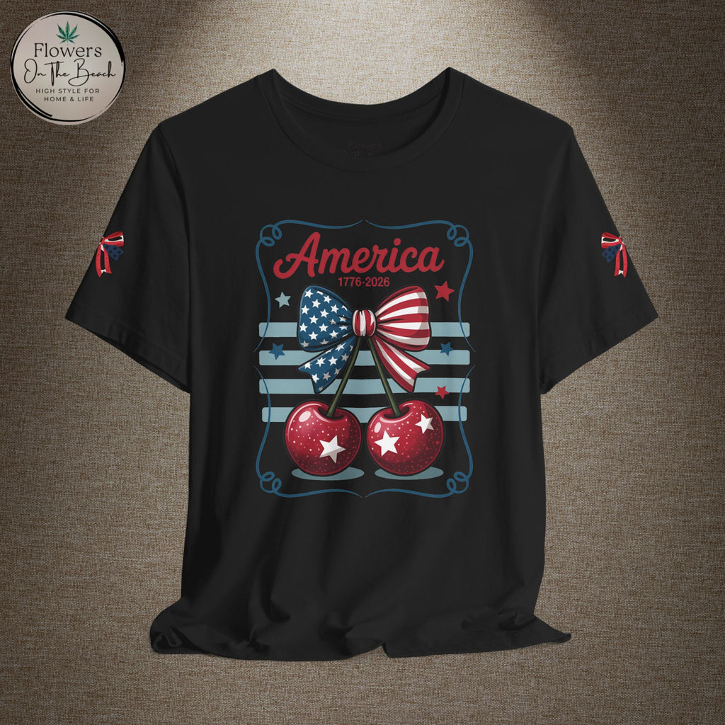 Patriotic 250th Cherries & Bows Tee — America's 250th Anniversary T-Shirt