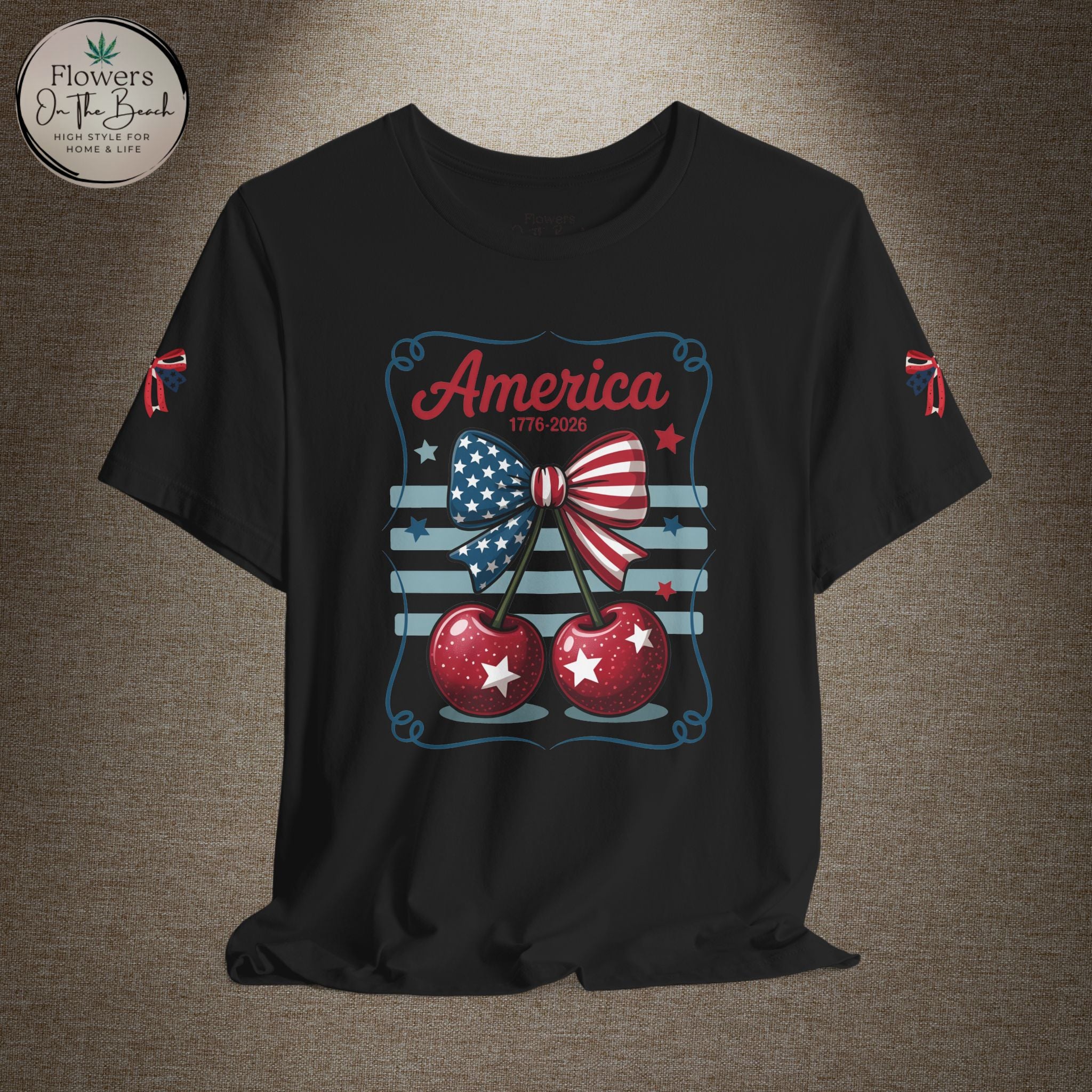 Patriotic 250th Cherries & Bows Tee — America's 250th Anniversary T-Shirt