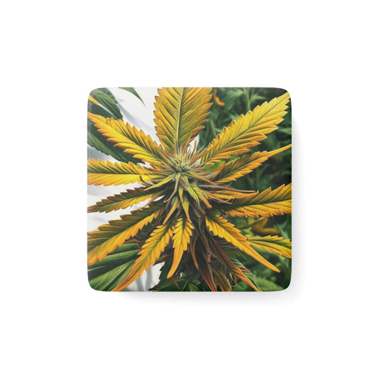 Porcelain Magnet, Square - Bold Yellow Cannabis Plant Magnet, Marijuana Gift, Weed Decor, 420 Stocking Stuffer, Weed Lover Magnet, 420 Decor