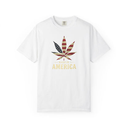 Patriotic Cannabis T-Shirt, Unisex Graphic Tee, 4th of July Shirt, Festival Wear, Gift for Stoners, USA Flag Weed Shirt, Unisex Garment-Dyed
