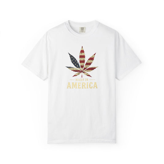 Patriotic Cannabis T-Shirt, Unisex Graphic Tee, 4th of July Shirt, Festival Wear, Gift for Stoners, USA Flag Weed Shirt, Unisex Garment-Dyed