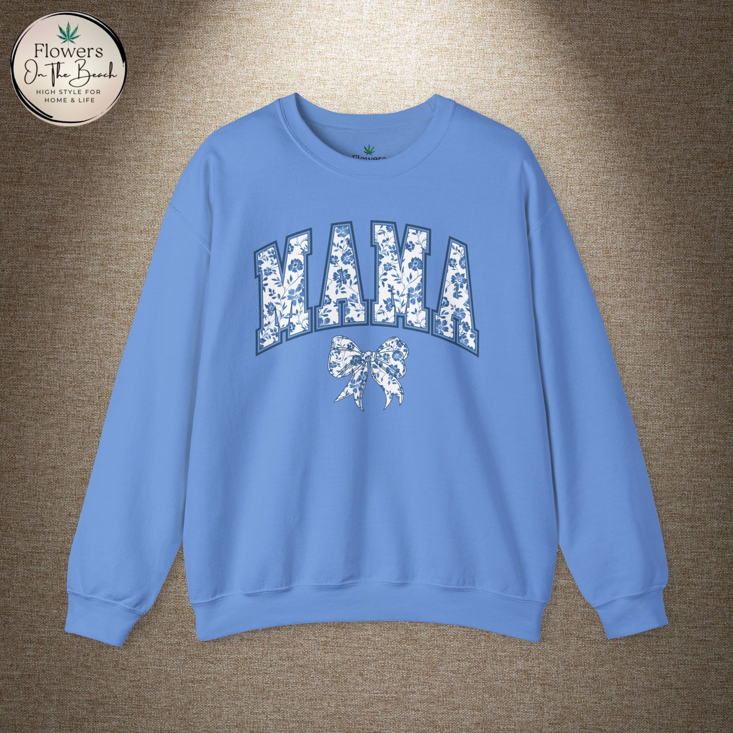 Floral Mama Coquette Blue Flowers Crewneck Sweatshirt, Mother's Day Gift, Gift for Her, Mom Apparel, Floral Sweatshirt, Boy Mom Sweatshirt