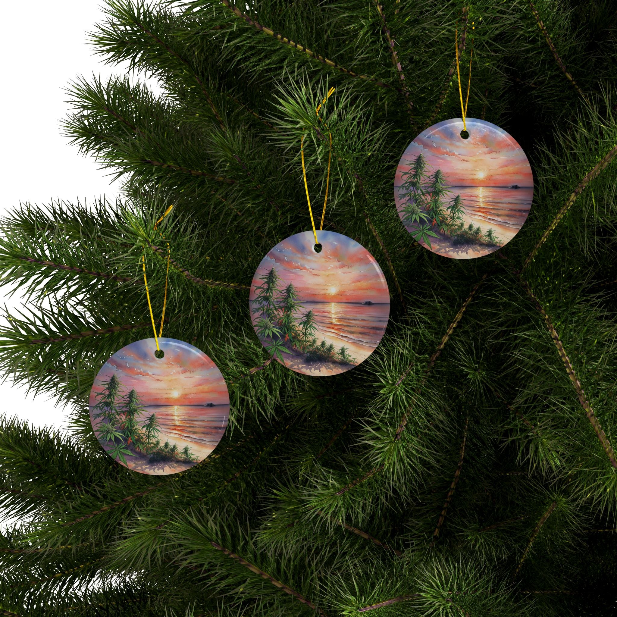 Tropical Sunset Weed Leaf Tree Ornament