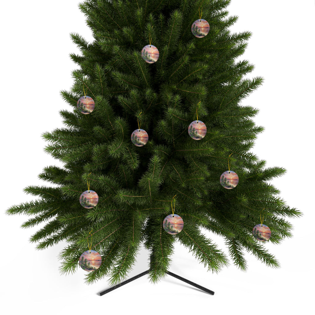 Tropical Sunset Weed Leaf Tree Ornament