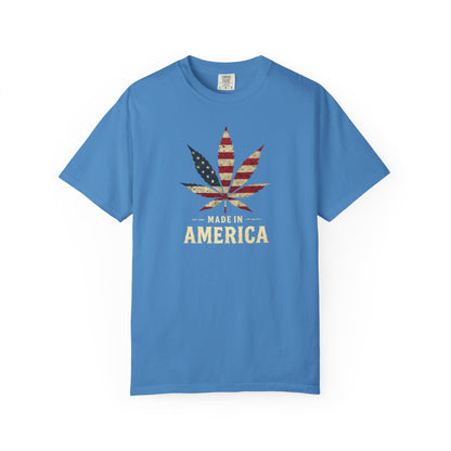 Patriotic Cannabis T-Shirt, Unisex Graphic Tee, 4th of July Shirt, Festival Wear, Gift for Stoners, USA Flag Weed Shirt, Unisex Garment-Dyed