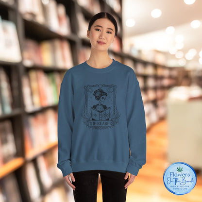 Tarot Card Skeleton Sweatshirt, The Reader Graphic Design, Gift for Tarot Lovers, Skeleton Clothing, Gothic Sweatshirt, Book Lover Apparel