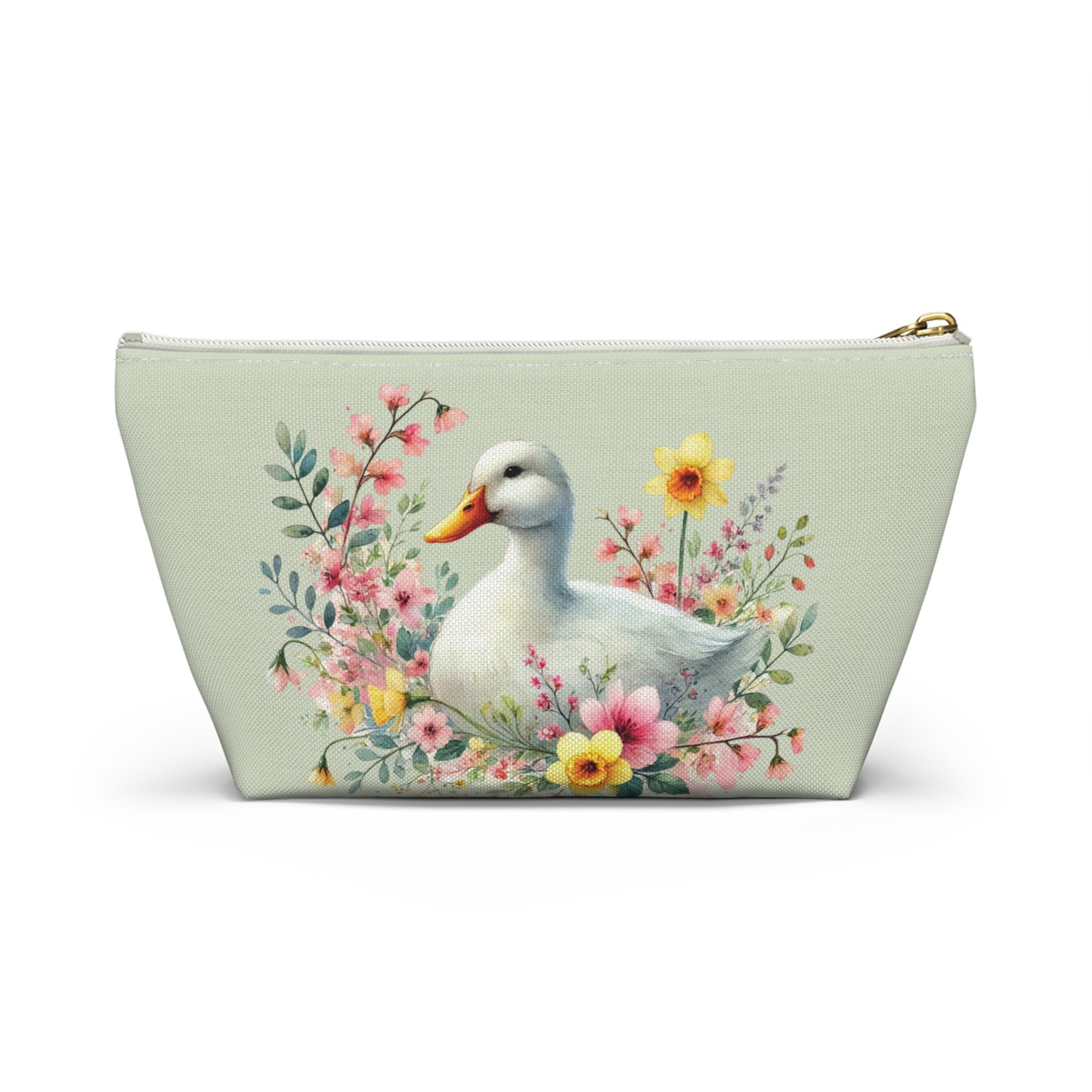 Personalized Floral Duck Accessory Pouch, Cute Makeup Bag, Spring Gift, Organizer, Easter Decor, Flower-Themed Storage