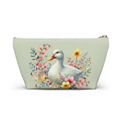 Personalized Floral Duck Accessory Pouch, Cute Makeup Bag, Spring Gift, Organizer, Easter Decor, Flower-Themed Storage