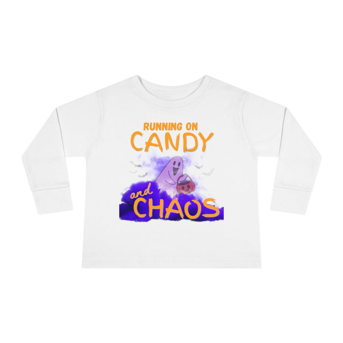 Toddler Long Sleeve Tee - 'Running on Candy and Chaos' Halloween Pumpkin Shirt