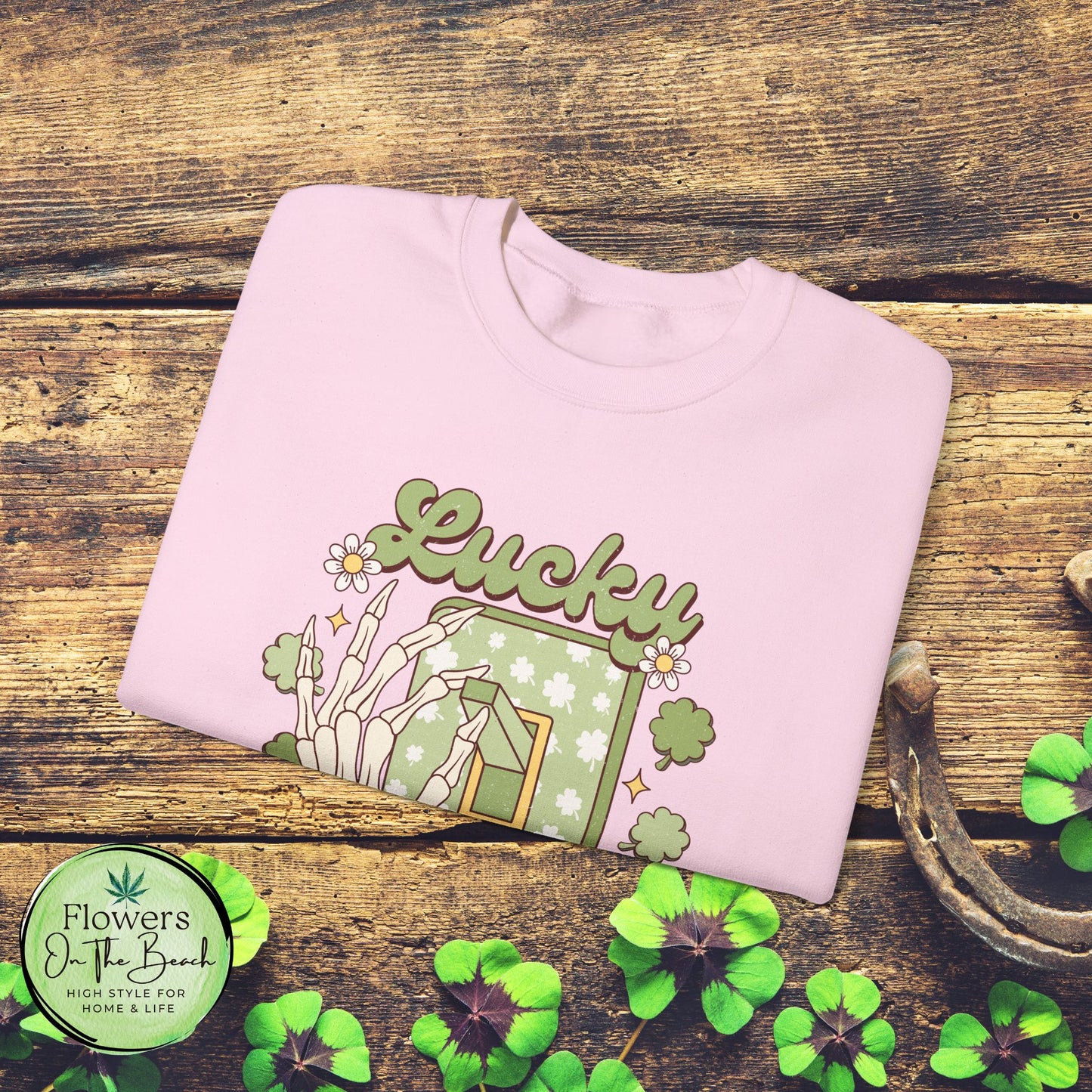 St Patrick's Day Crewneck Sweatshirt, Lucky Season Skeleton Hand Light Switch, Unisex Heavy Blend Pullover, Gift for St Paddy's Day,