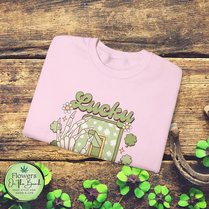 St Patrick's Day Crewneck Sweatshirt, Lucky Season Skeleton Hand Light Switch, Unisex Heavy Blend Pullover, Gift for St Paddy's Day,