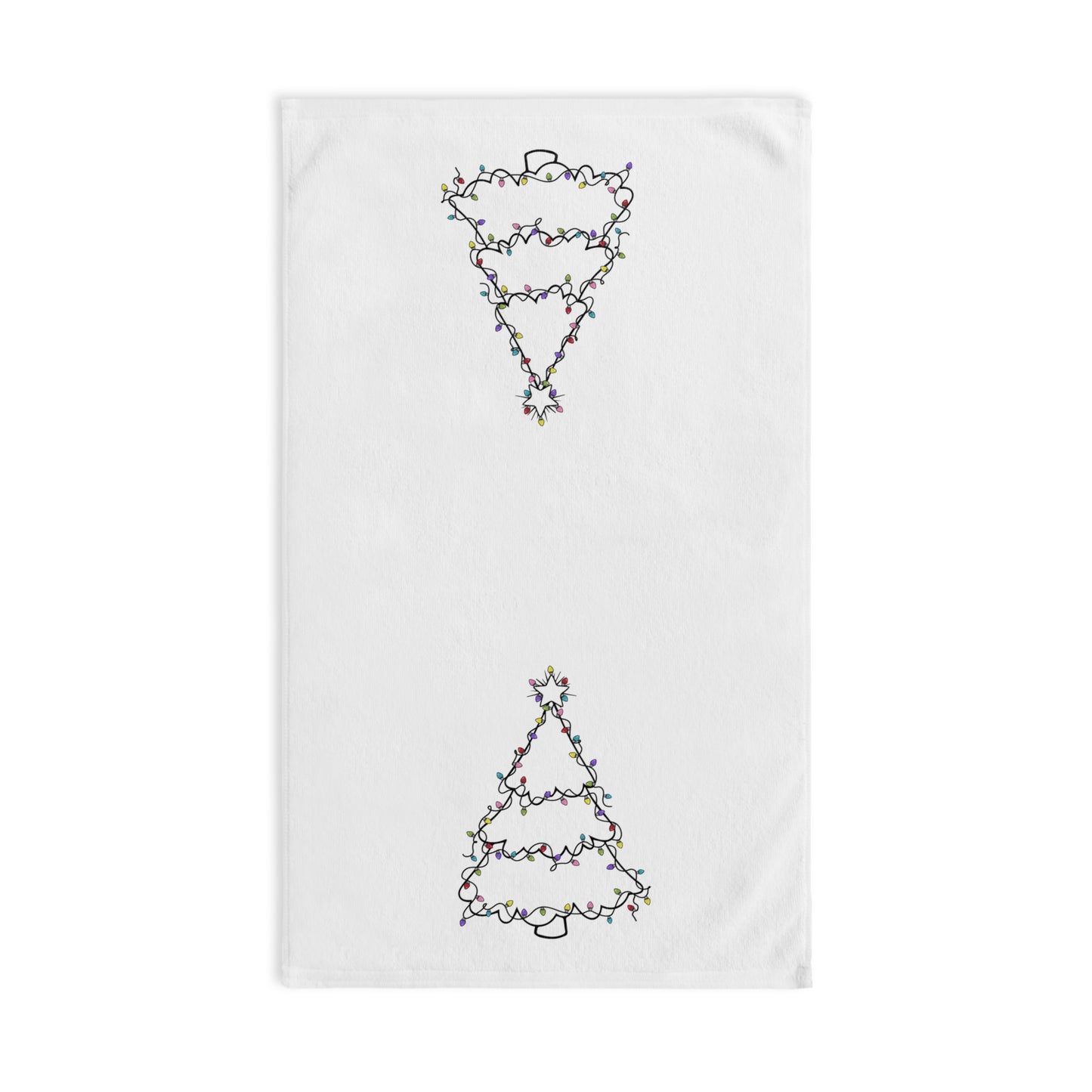 Christmas Hand Towel, Minimalist Tree with Lights Line Drawing, Holiday Kitchen Decor, Festive Bathroom Towel, Gift for Hostess, Winter Home