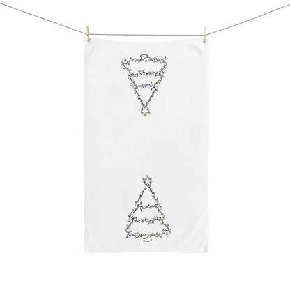 Christmas Hand Towel, Minimalist Tree with Lights Line Drawing, Holiday Kitchen Decor, Festive Bathroom Towel, Gift for Hostess, Winter Home