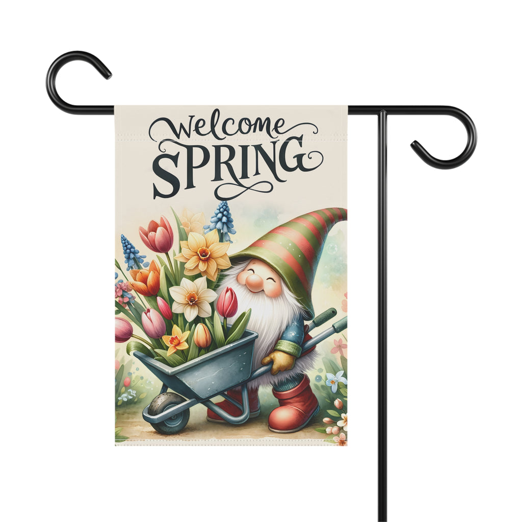 Gnome and Spring Flowers Garden Flag