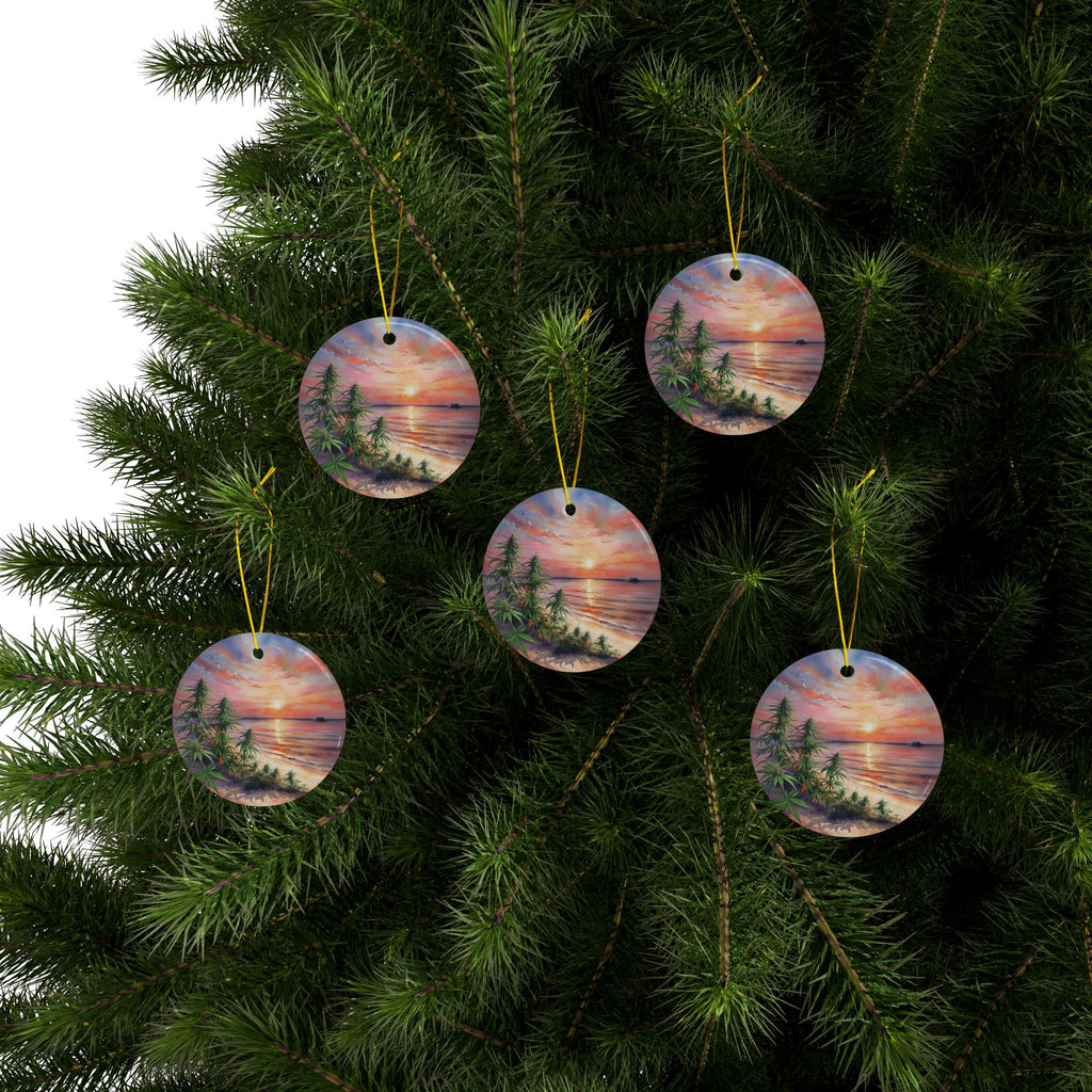 Tropical Sunset Weed Leaf Tree Ornament