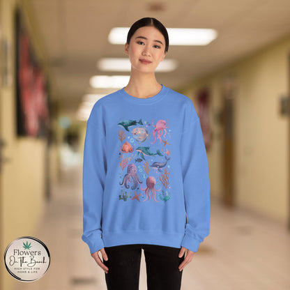 Ocean Lover Sweatshirt, Marine Animals Unisex Crewneck Jumper, Ocean Life Pullover, Nautical Sweatshirt, Sea Creatures Sweater